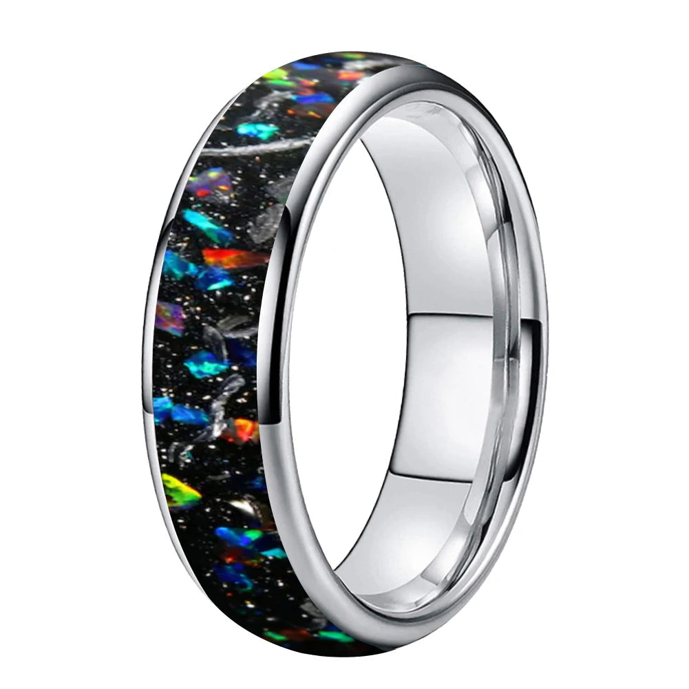 6mm Meteorite Opal Tungsten Ring