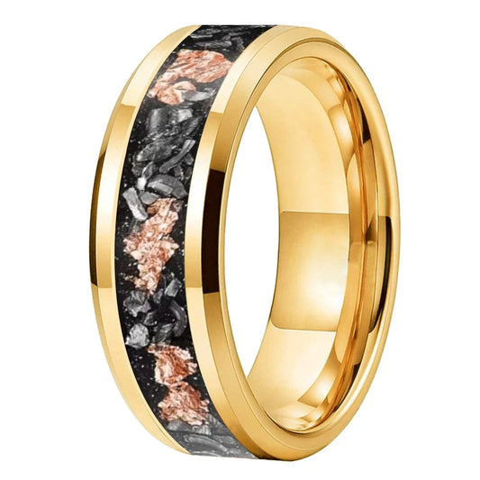 Meteorite Rose Gold Inlay Tungsten Carbide Ring