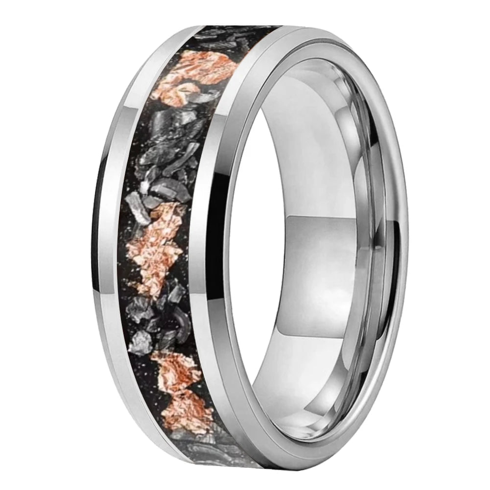Meteorite Rose Gold Inlay Tungsten Carbide Ring