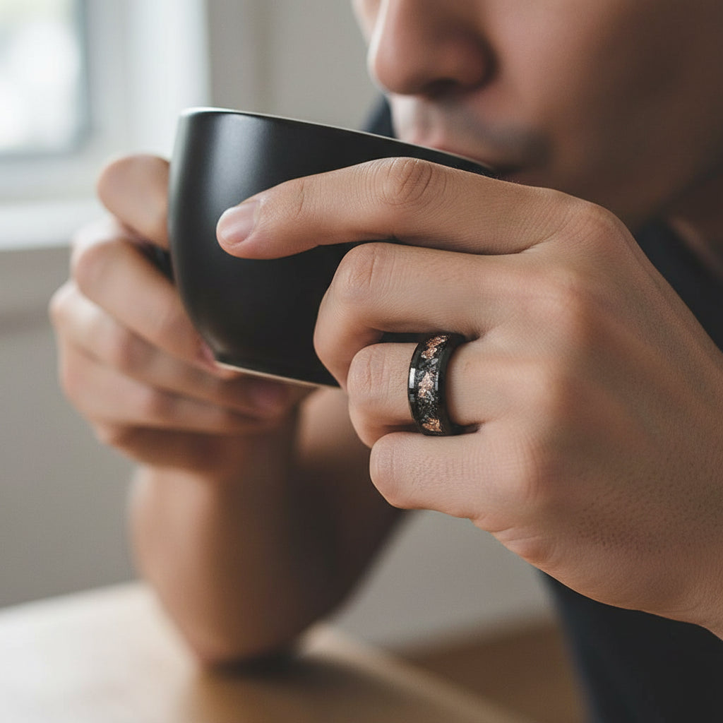 Meteorite Rose Gold Inlay Tungsten Carbide Ring