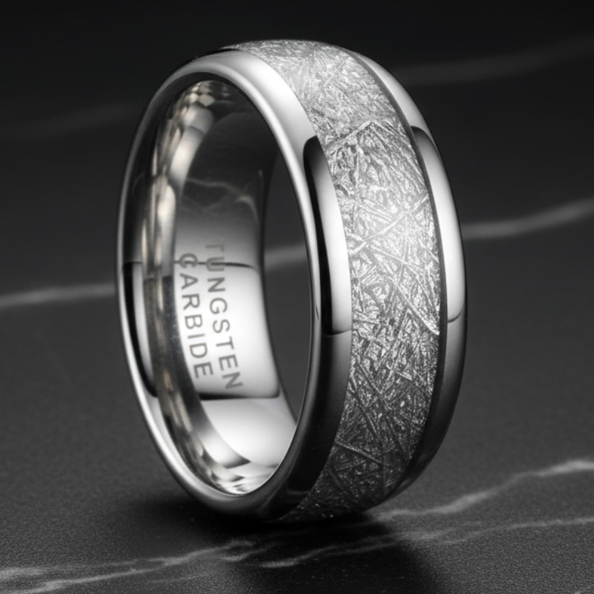 Meteorite Silver Tungsten Carbide Ring