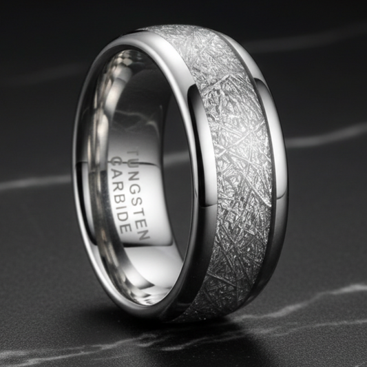 Meteorite Silver Tungsten Carbide Ring