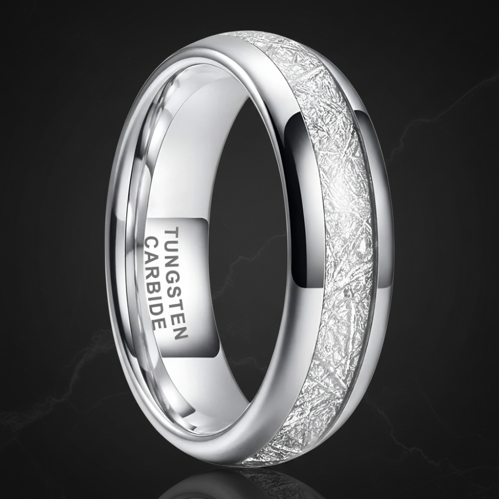 Meteorite Silver Tungsten Carbide Ring