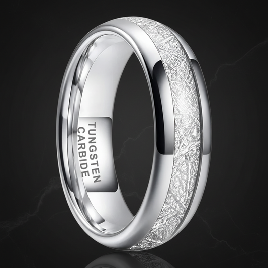 Meteorite Silver Tungsten Carbide Ring