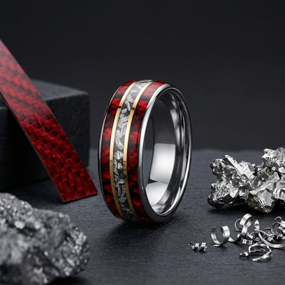 Meteorite Tungsten Ring with Red Opal Inlay (8mm)