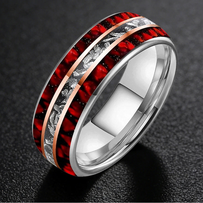Meteorite Tungsten Ring with Red Opal Inlay (8mm)