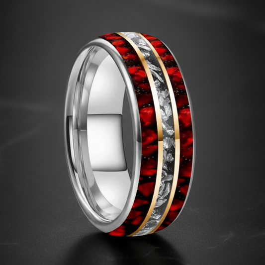 Meteorite_Tungsten_Ring_with_Red_Opal_Inlay_8mm