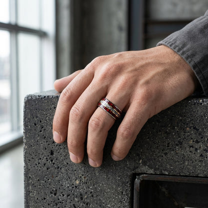 Meteorite Tungsten Ring with Red Opal Inlay (8mm)