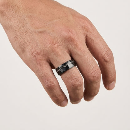 8MM Hammered Meteorite Tungsten Wedding Band