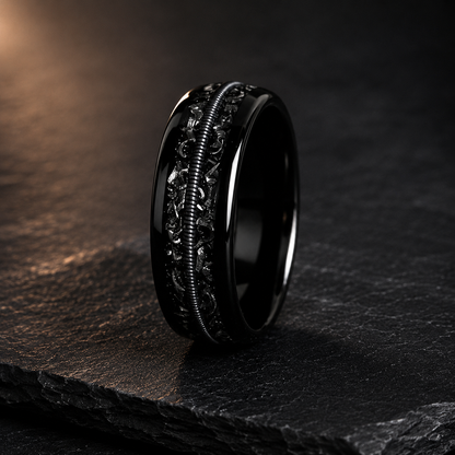 Meteorite and Guitar String Tungsten Ring