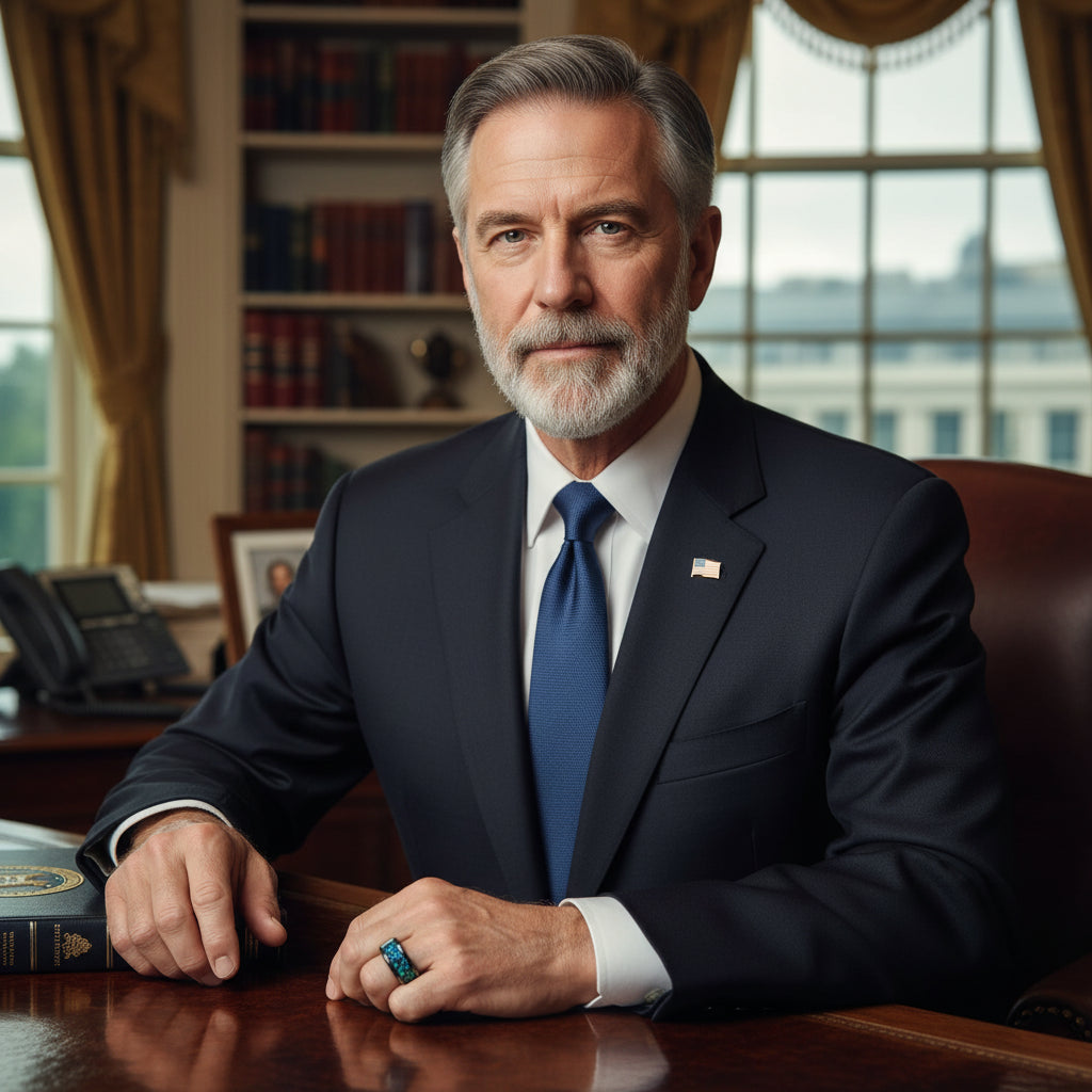 Meteorite and Opal Inlay Black Hammered Tungsten Ring