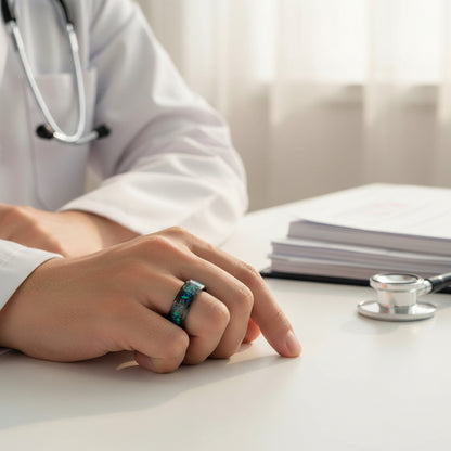 Meteorite_and_Opal_Inlay_Black_Hammered_Tungsten_Ring