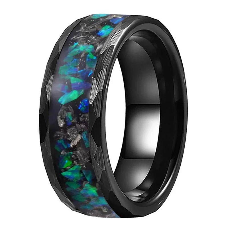 Meteorite_and_Opal_Inlay_Black_Hammered_Tungsten_Ring