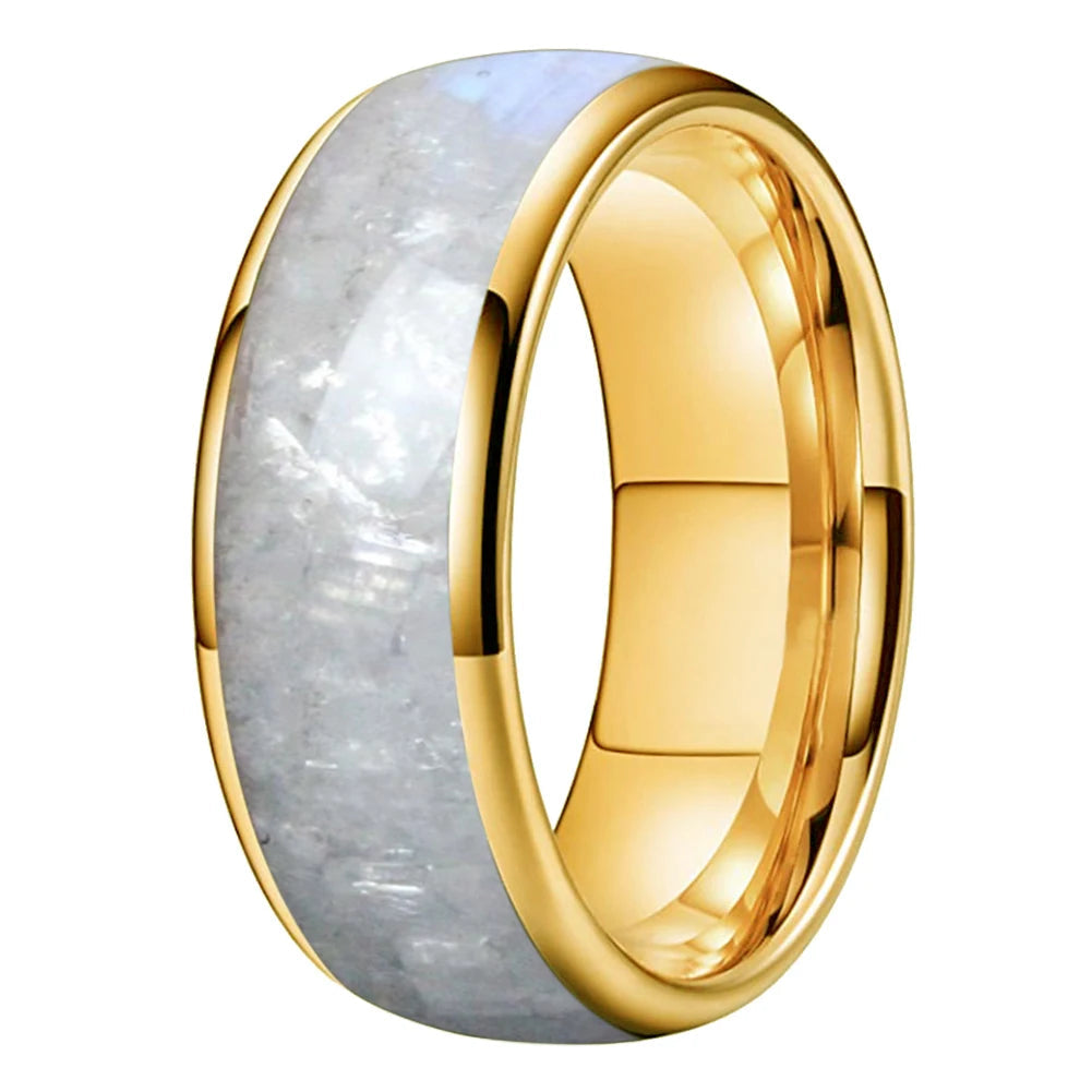 Moonstone Inlay Tungsten Wedding Band