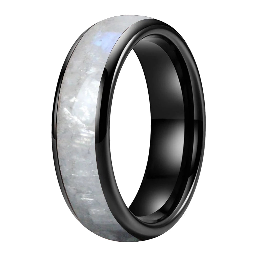 Moonstone Inlay Tungsten Wedding Band