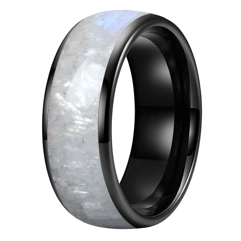 Moonstone Inlay Tungsten Wedding Band
