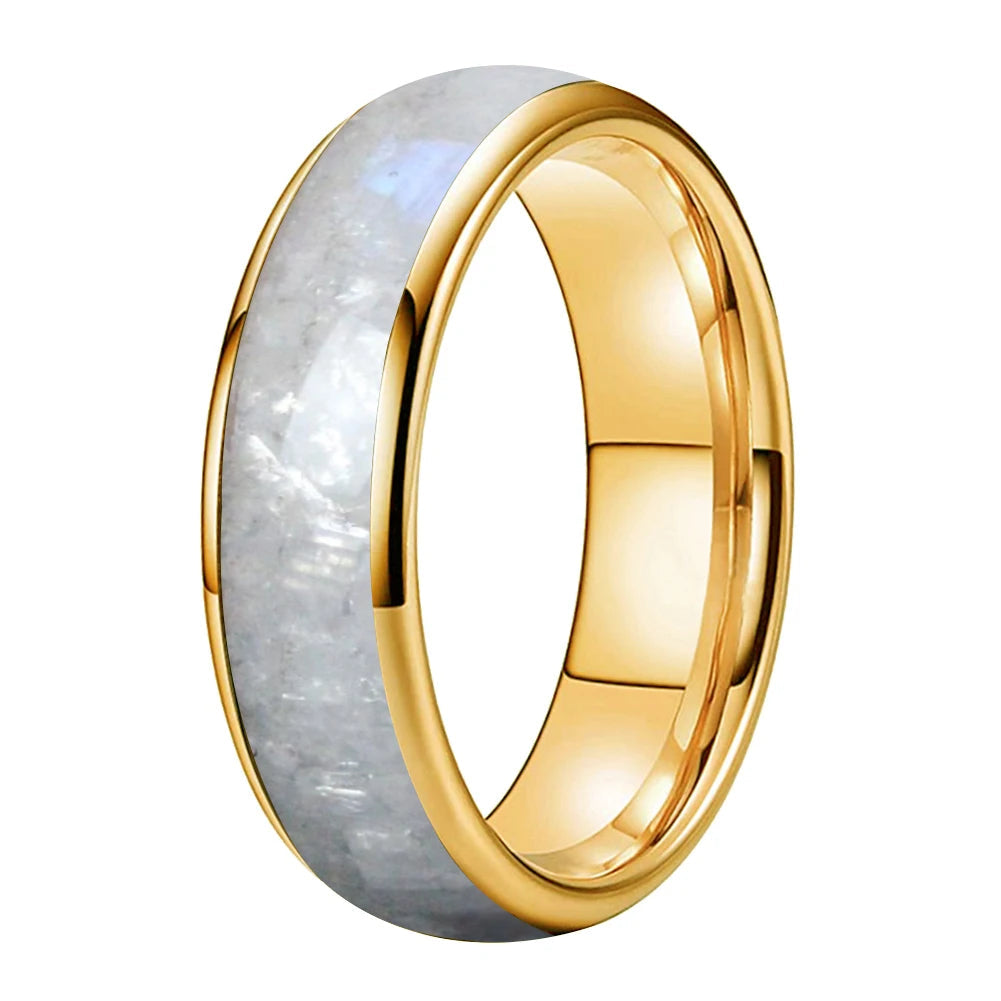 Moonstone Inlay Tungsten Wedding Band