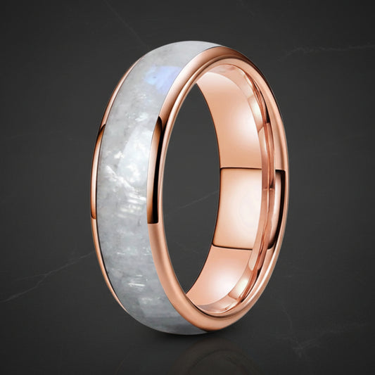 Moonstone Inlay Tungsten Wedding Band