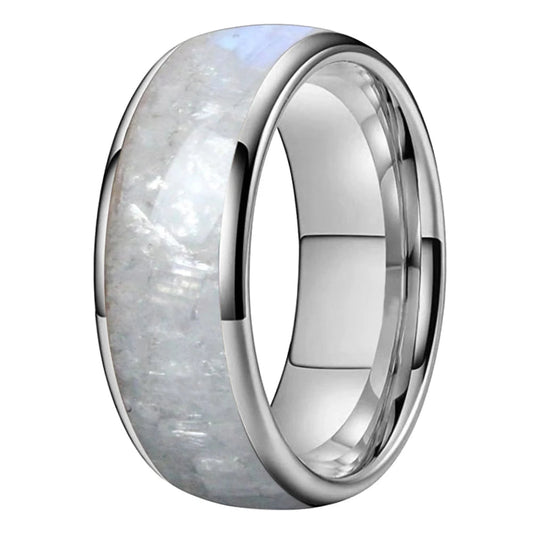 Moonstone Inlay Tungsten Wedding Band