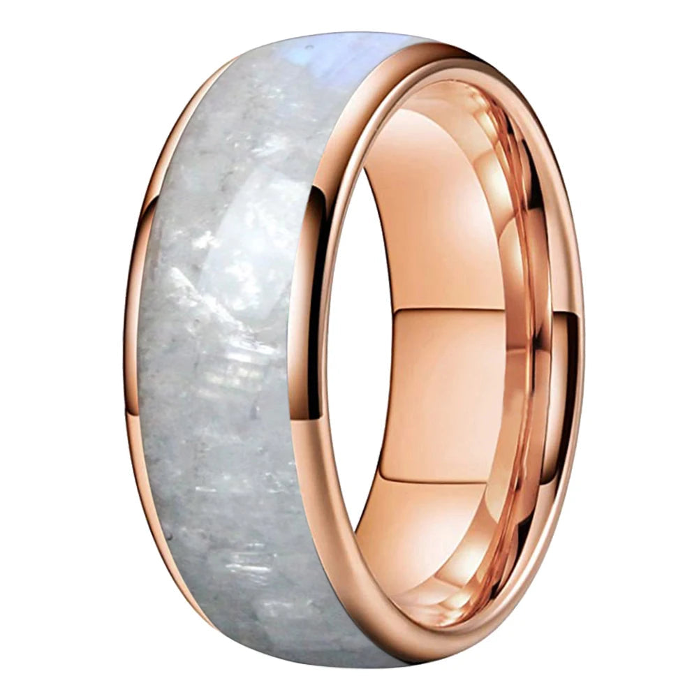 Moonstone Inlay Tungsten Wedding Band