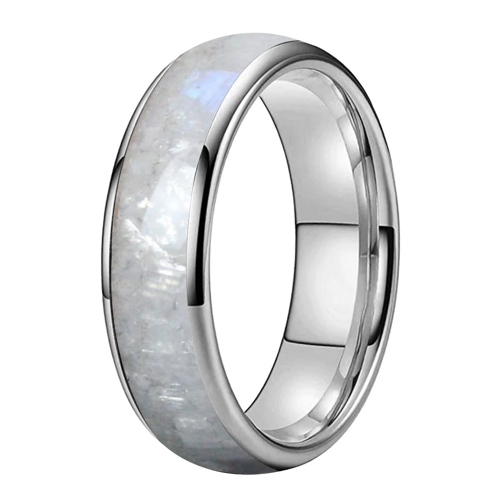 Moonstone Inlay Tungsten Wedding Band