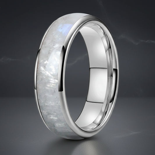 Moonstone Inlay Tungsten Wedding Band