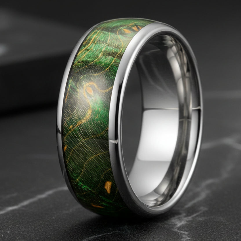 Multicolor Dyed Wood Tungsten Ring