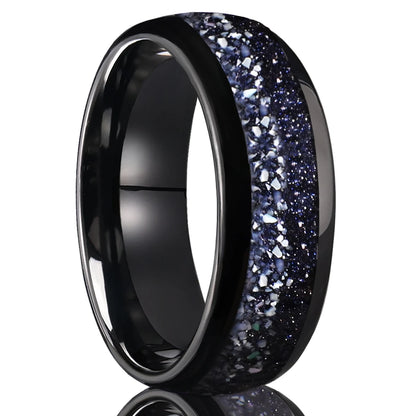 8MM Nebula Blue Sandstone Tungsten Wedding Band