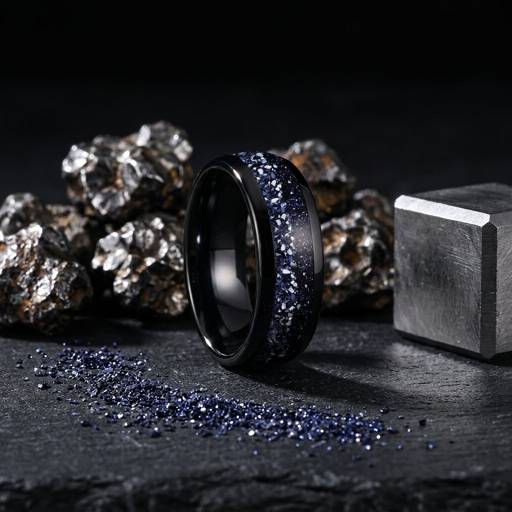 8MM Nebula Blue Sandstone Tungsten Wedding Band