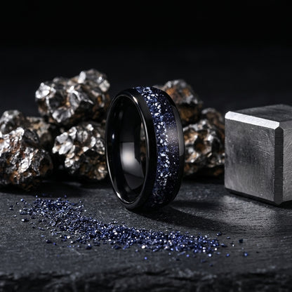 8MM Nebula Blue Sandstone Tungsten Wedding Band