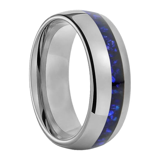 Offset Groove Crystal Tungsten Ring