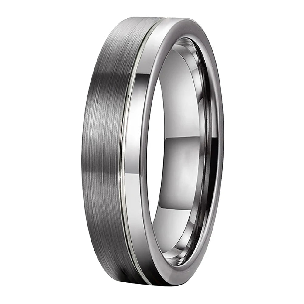 Offset Groove Tungsten Wedding Band