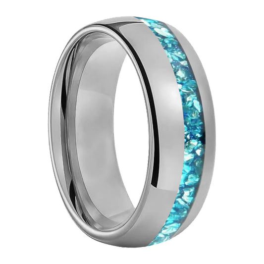 Offset Groove Crystal Tungsten Ring