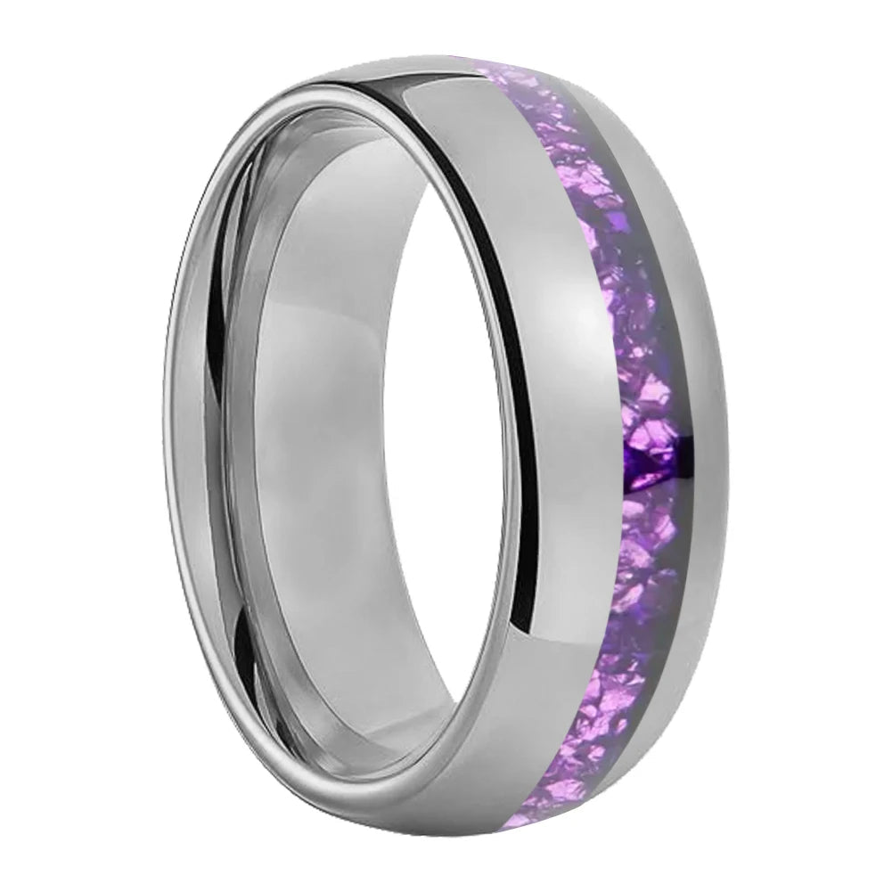 Offset Groove Crystal Tungsten Ring