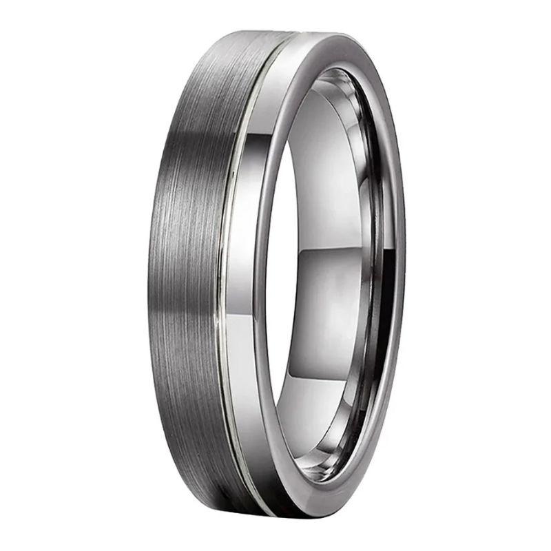 Offset Groove Tungsten Wedding Band