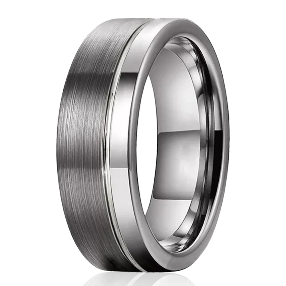 Offset Groove Tungsten Wedding Band