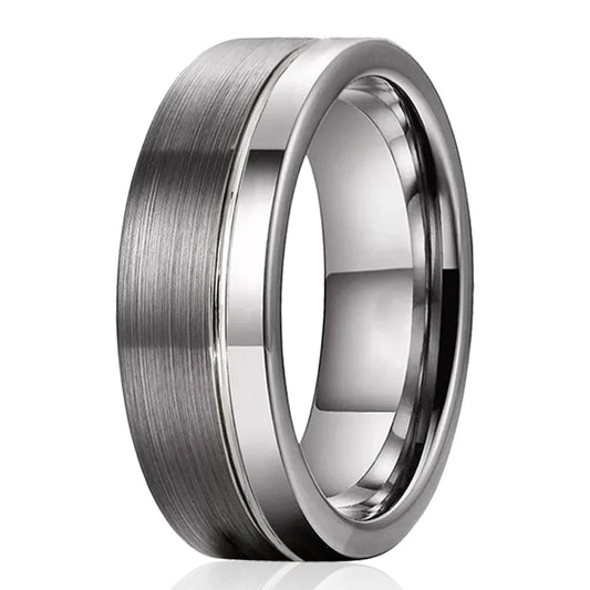 Offset Groove Tungsten Wedding Band