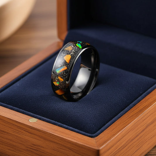 Opal and Tiger Eye Inlay Tungsten Ring