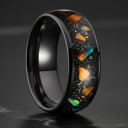 Opal & Tiger Eye Inlay Tungsten Ring 