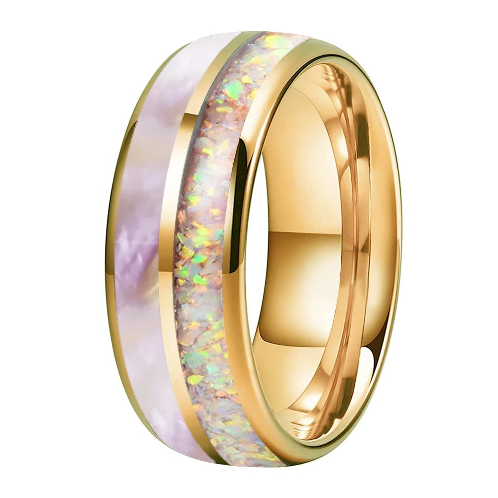 Pink Abalone & Opal Tungsten Ring