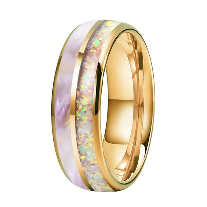 Pink Abalone & Opal Tungsten Ring-6mm