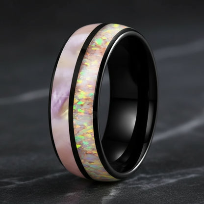 Pink Abalone & Opal Tungsten Ring