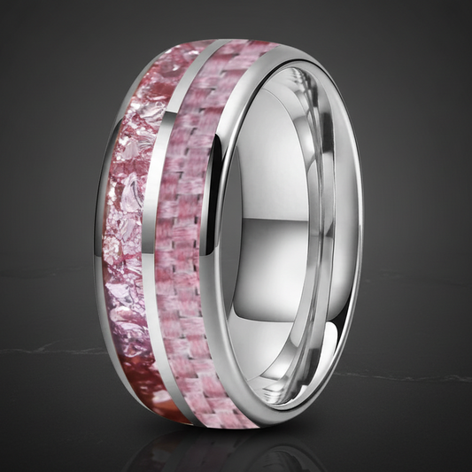 Pink_Morganite_Carbon_Fiber_Inlay_Tungsten_Wedding_Ring