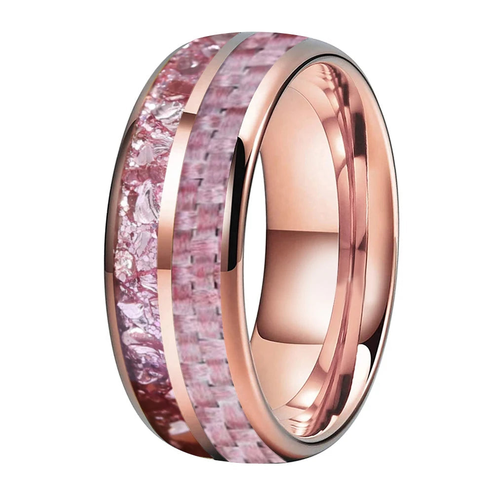 Pink Morganite & Carbon Fiber Inlay Tungsten Wedding Ring