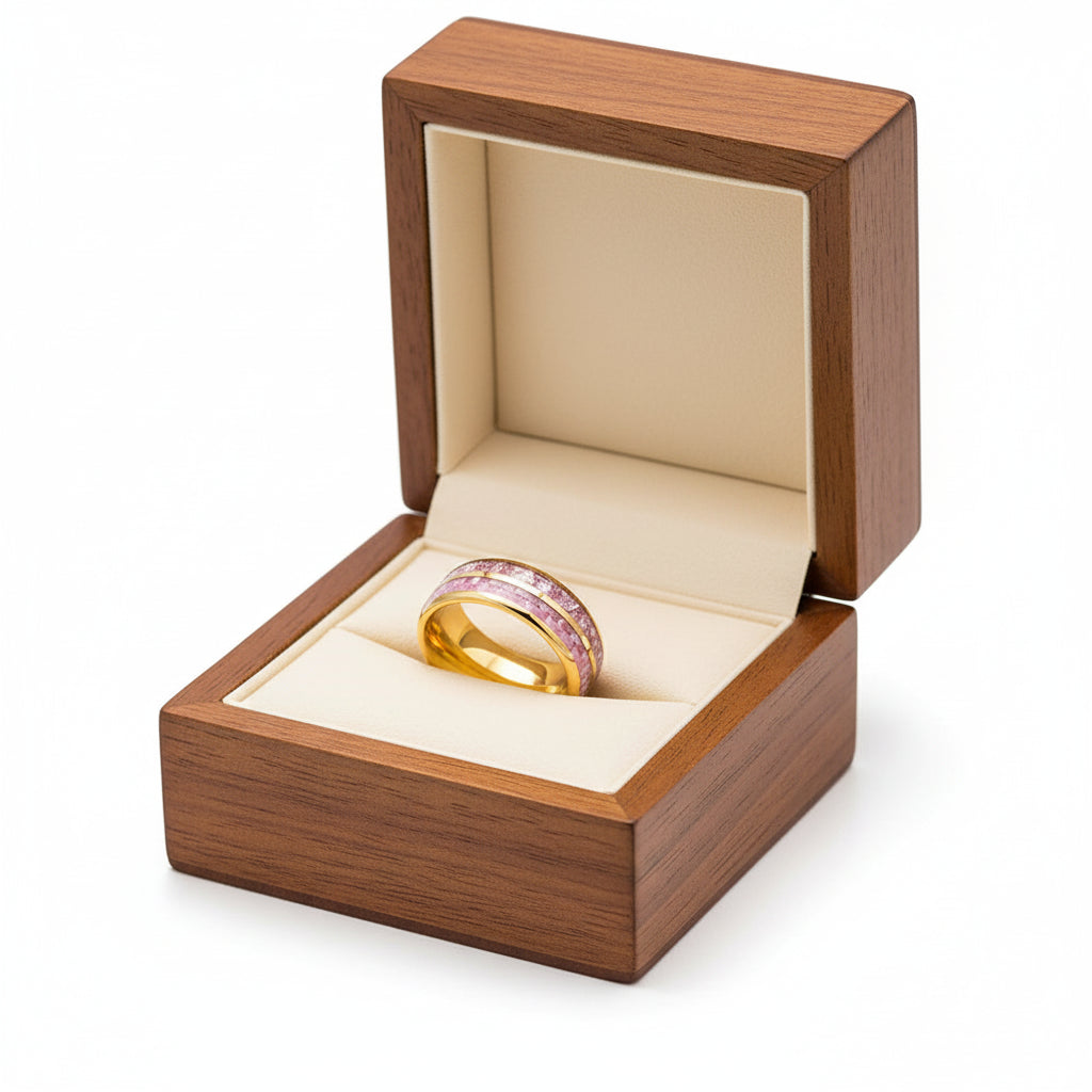 Pink Morganite & Carbon Fiber Inlay Tungsten Wedding Ring