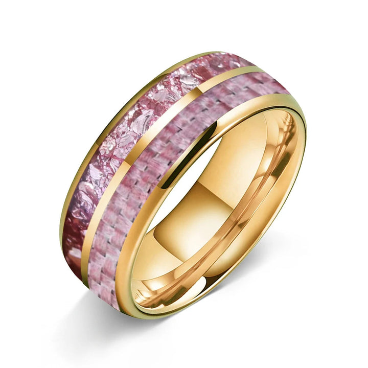 Pink Morganite & Carbon Fiber Inlay Tungsten Wedding Ring