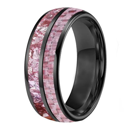 Pink Morganite & Carbon Fiber Inlay Tungsten Wedding Ring