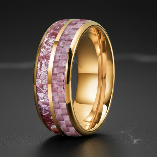 Pink_Morganite_Carbon_Fiber_Inlay_Tungsten_Wedding_Ring