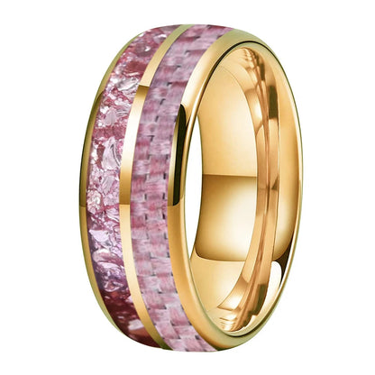 Pink Morganite & Carbon Fiber Inlay Tungsten Wedding Ring