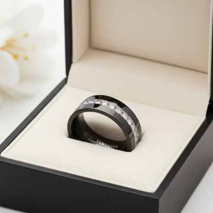 Pipe_Cut_CZ_Stone_Inlay_Black_Tungsten_Carbide_Ring